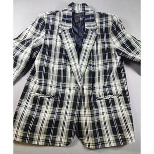 Vintage 90s Plaid Blazer 14 Dark Academia Tartan Linen Blend Requirements zzz